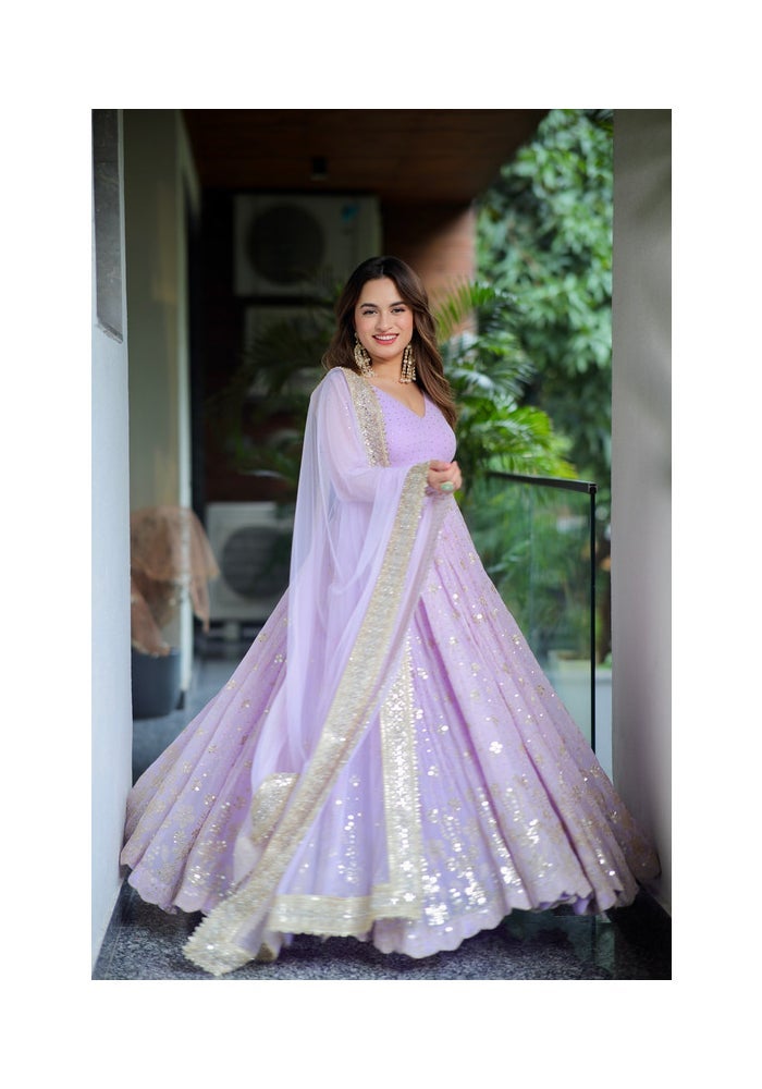 Malishka Export Lavender Anarkali Kurta Pant With Dupatta for Women - Image 5